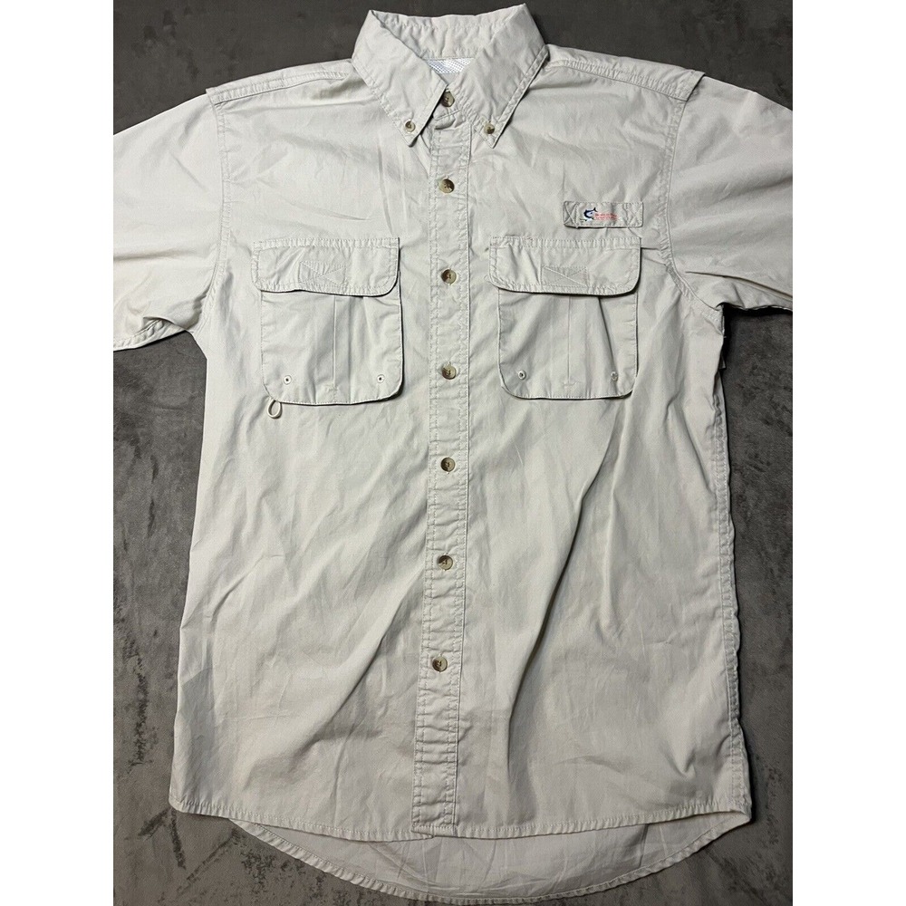 World Wide Sportsman Mens‎ Small Fishing Shirt Tan Khaki Vented Short Sleeve S